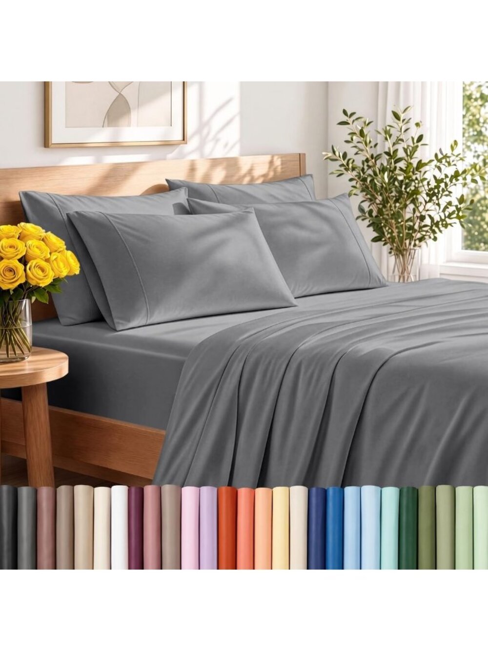 Ultra-Soft 1800 Thread Count Twin Sheet Set with 2 Pillowcases - Grey